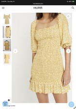 FAITHFULL THE BRAND Women's Yellow Snake Ruffle Puff Sleeve Short Dress M