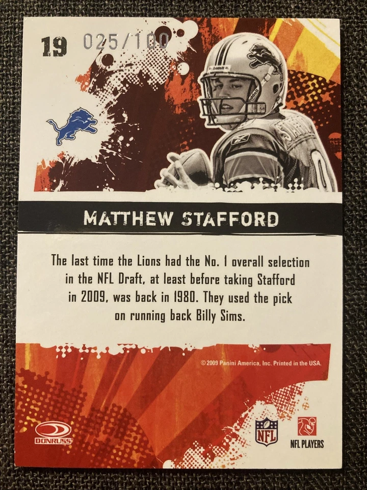 2009 Score Inscriptions - Hot Rookies Matthew Stafford #19 Scorecard /100 (RC) - Image 2 of 3
