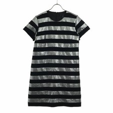 MARC BY MARC JACOBS Lamé Border Short Sleeve Dress Black Silver S