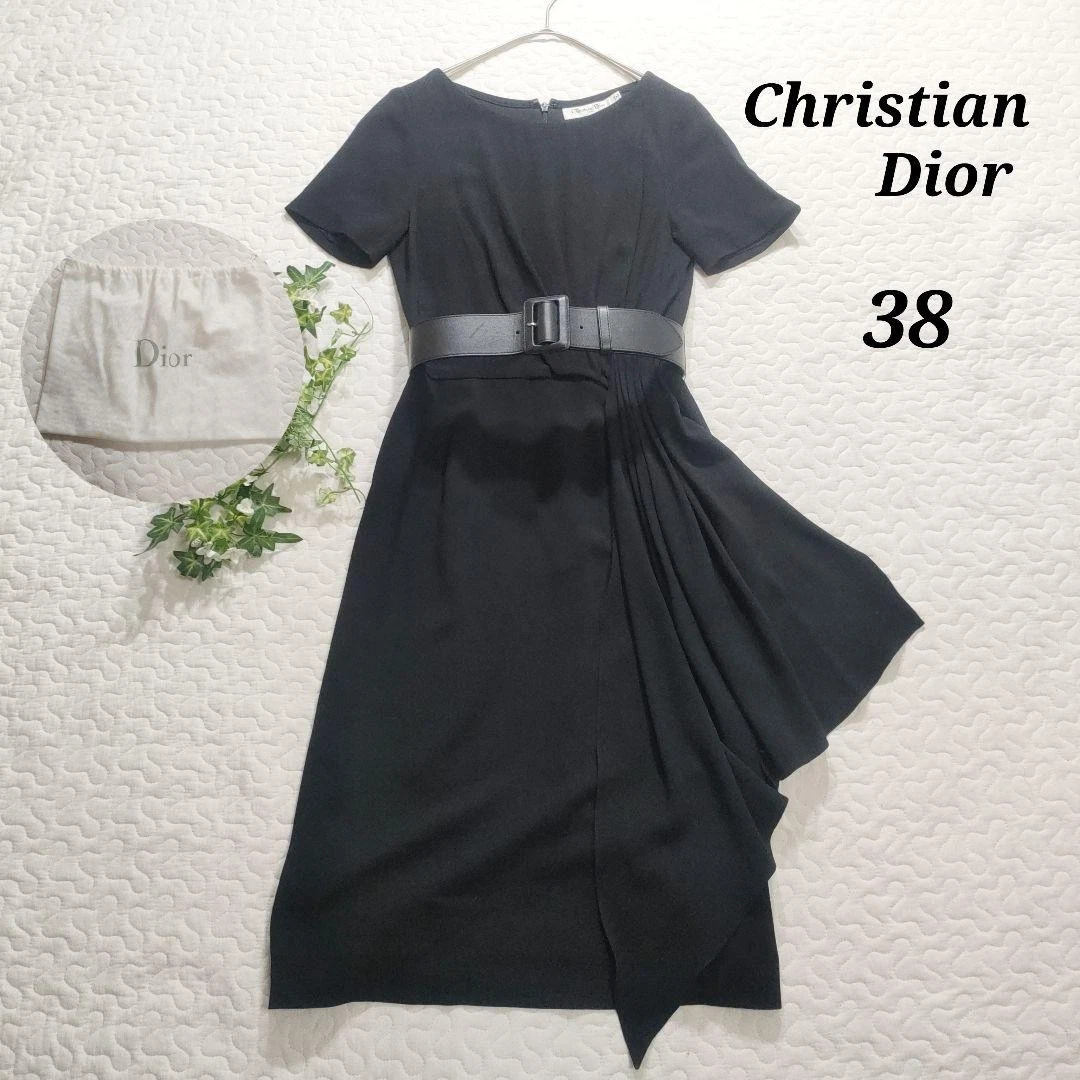 Robe Christian Dior Georgette ceinturée noire taille 34 expédiée du Japon