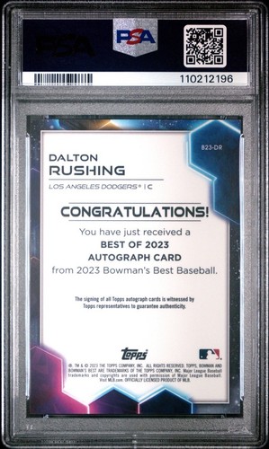 Dalton Rushing 2023 Bowman's Best Autograph Auto Green #/99 PSA 10 La Dodgers - Picture 2 of 2