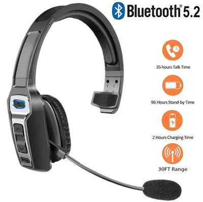 Trucker Bluetooth 5.2 Wireless Headset With Noise Cancelling Mic For Phones PC