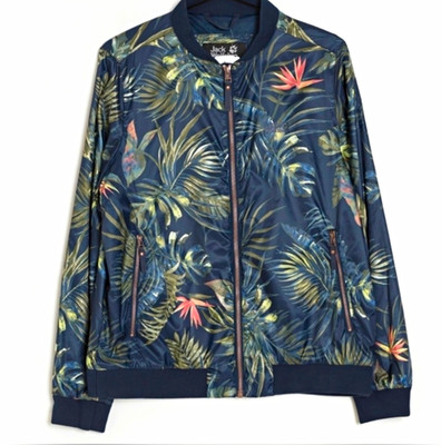 Jack Wolfskin Women s Bomber Jacket Blue Tropical Floral Full Zip Size L