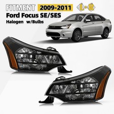 Halogen Headlight For 2009-2011 Ford Focus W Bulb Black Crystal Pair Leftright