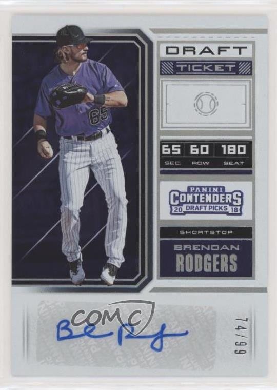 2018 Contenders Draft Picks Prospect Ticket 74/99 Brendan Rodgers #14 Auto 7qg