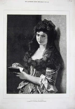 Original Old Antique Print 1877 Fine Art Portrait Mantilla Lady Woman Becker