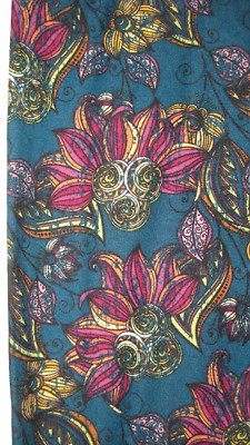 LuLaRoe Leggings Teal Sarah Dahlia Floral Scroll Print Rare Soft OS NWOT 