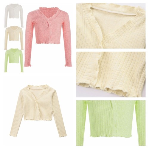 Kids Girls Sweater Birthday Crop Top Ruffle Cardigan Wrap Pullover Skating Tee - Picture 4 of 56