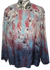 Citron Santa Monica Womens 100% Silk Blouse Layering Piece PXL Petite Red Blue