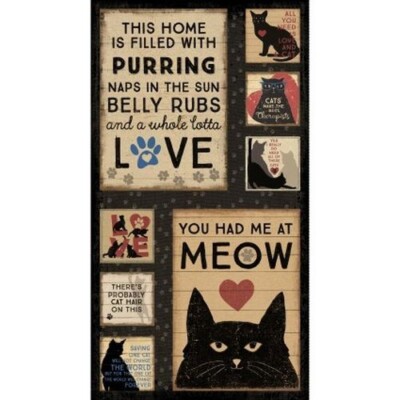 Purrfection By Dan DiPaolo For Clothworks -Black Panel  #Y3972-3