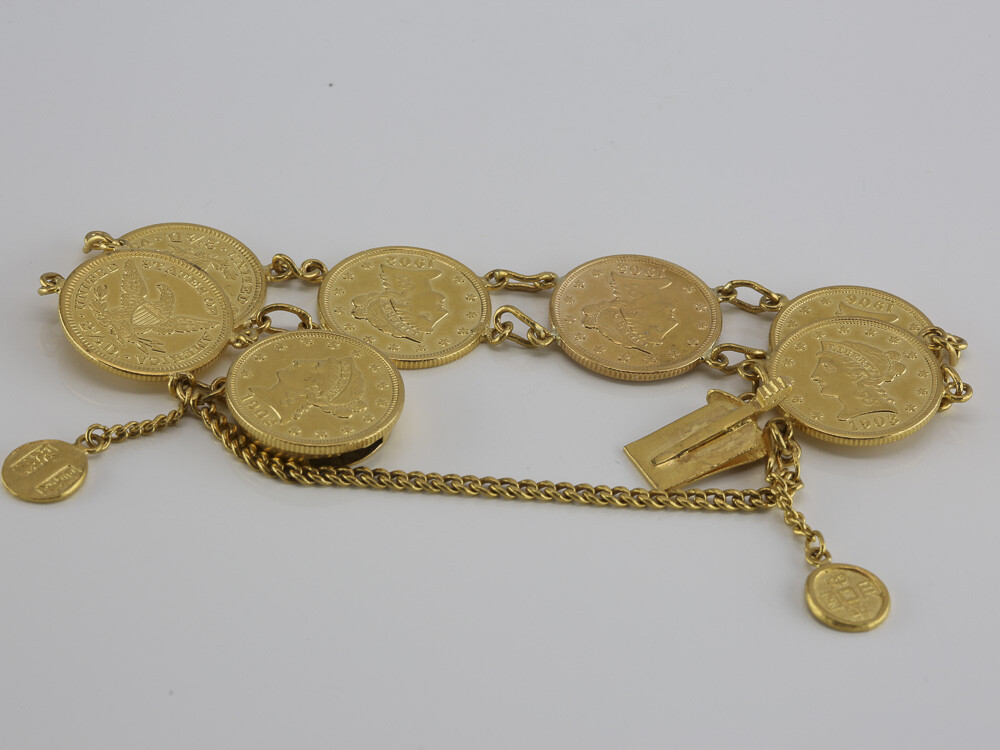 Vintage 24K Chinese Coin Bracelet, Made with US Liberty Head
