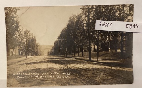 EARLY BEAVER PA. PROCIONE STREET VIEW #85 BROWN’S STUDIO VERA FOTO CARTOLINA RPPC - Foto 1 di 2
