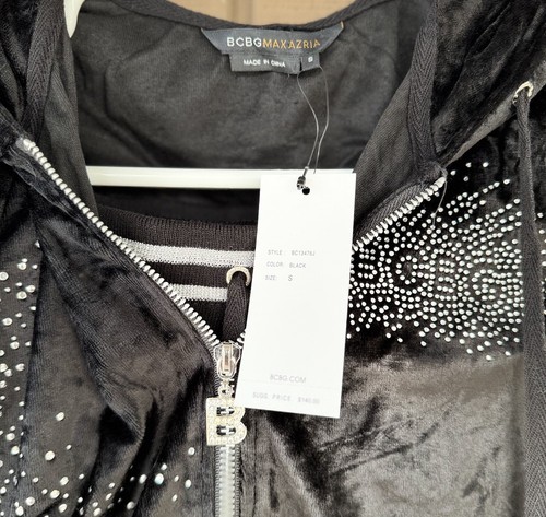 BCBGMAXAZRIA Trainingsanzug neu mit Etikett (140 $) 2-teilig Strass Reißverschluss Hoodie/Capri Bein Hose S - Bild 4 von 10