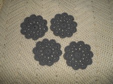 Round Crochet Cup Coaster Doily Handmade Gray