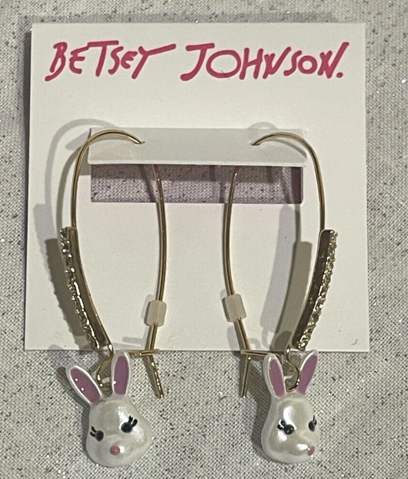 Pendientes gancho Betsey Johnson SomeBunnys conejito marfil Foto 2 de 3