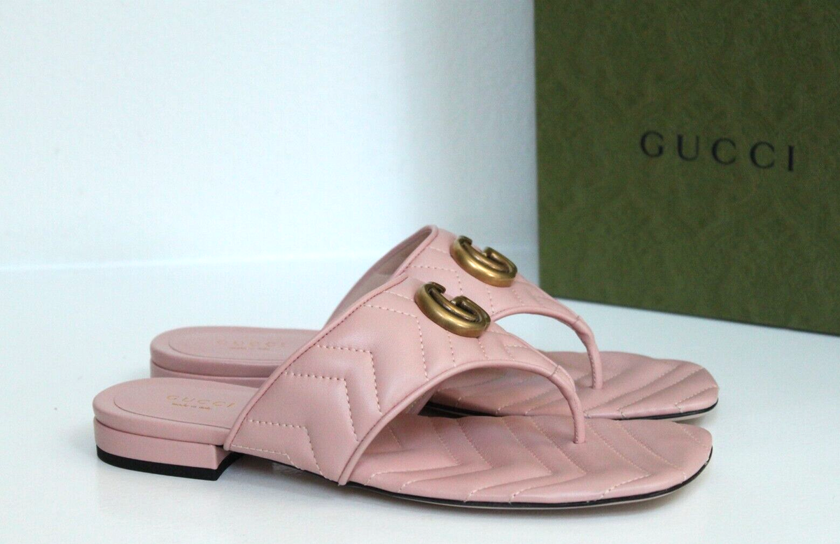 8.5 / 38.5 Gucci Marmont GG Logo Embellished Pink Leather Flip