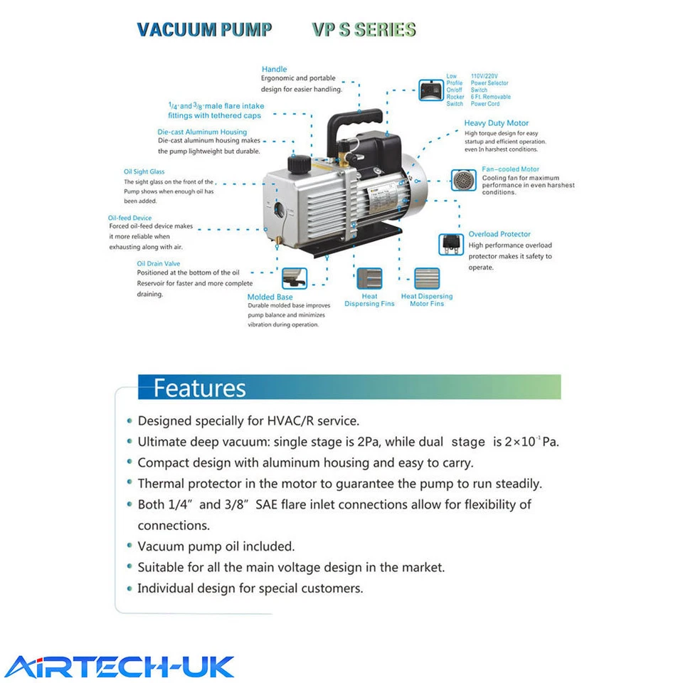 4.5CFM 1/2HP two Stage Vacuum Pump Air Conditioning Refrigeration Vacuum15µ - Image 3 of 4