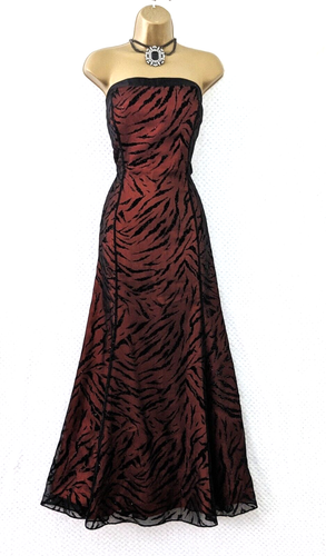ROMAN Corset Maxi Dress Sz 14 Orange Black Glitter Mesh Overlay Medieval Regency - Picture 4 of 16