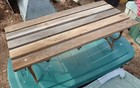 31" Long 12" Tall Kids Bench Low Coffee Table Vtg Redwood Top Cast Iron Trim