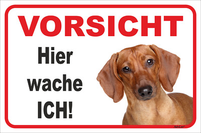 Dackel rot Vorsicht ''Hier wache ich'' Gr. 15x20 bis 60x40cm Hund Teckel 