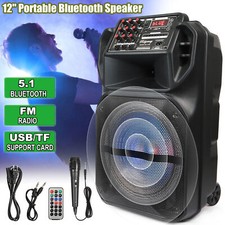 12" Portable Rechargeable Bluetooth Party Speaker FM AUX w/Microphone  Remote