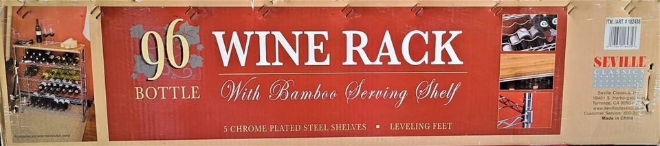 Estante para 96 botellas de vino - 5 estantes de acero cromado con estante para servir de bambú Foto 4 de 4