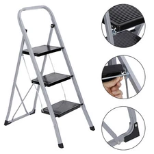 Anti-Slip 3-Step Ladder Stool Foldable Ladder Safe for Kitchen Home 300lb Daily