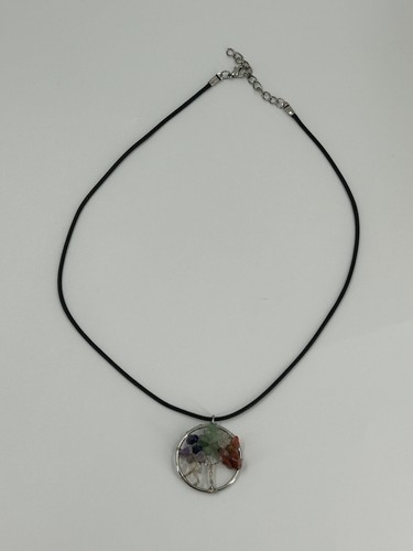 Tree of Life Necklace Womens Multicolor Stone Black Cord Choker 19" - Picture 5 of 6