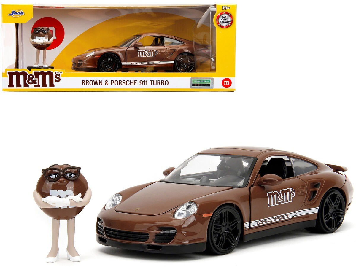 Jada Porsche 911 Turbo & Brown M&M Figure 1/24 Diecast Model Car