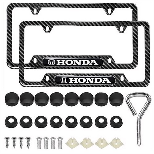 Honda License Plate Frame Carbon Fibre Style Black Metal 2 Pieces eBay
