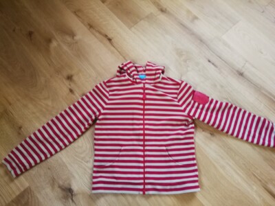 ESCADA Damen Fleecejacke mit Kapuze Gr. 38 camel/rot geringelt