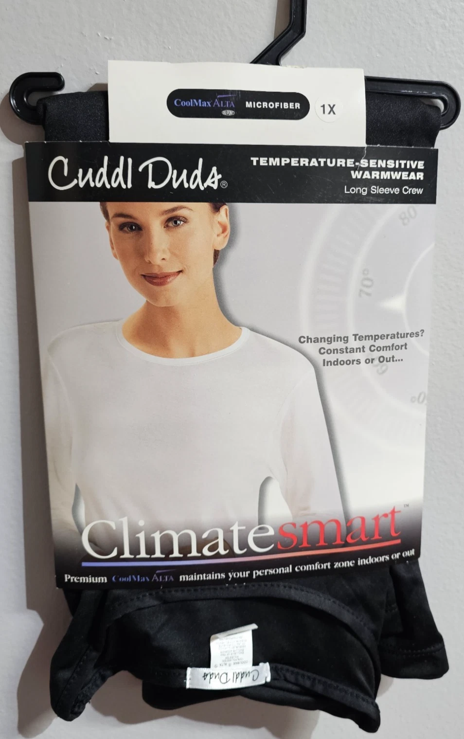 NWT Cuddl Duds Women's Climatesmart Long Sleeve Crew Warm Layers Shirt Black 1X