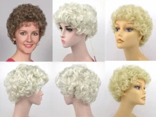 1950'S WOMENS OLD LADY SHORT WAVY CURLY MEDIUM CURLS WIG GOLDEN GIRLS CRYSTAL 