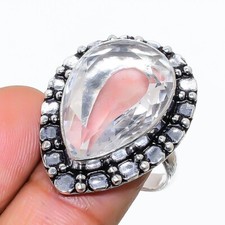 White Topaz Gemstone Handmade 925 Sterling Silver Jewelry Ring Size 7 US 