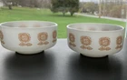 Vintage Federal White Milk Glass Set Of 2 Bowls W/ Brown Square Flowers Design