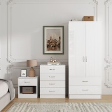 3 Piece High Gloss Bedroom Furniture Bedside Table Wardrobe Set Chest of Drawer