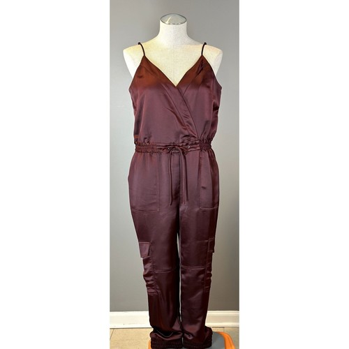 Parker Khloe Satin Cargo Drawstring Jumpsuit in Maroon SIze 8 - Afbeelding 1 van 7