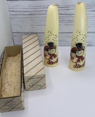 1957 Columbia Wax Works Pictorial Hand Dip Candle Org. Box ''NOEL  Set Pair
