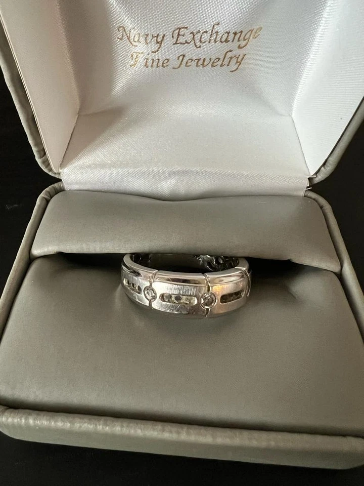 Men Wedding Band Engagement Ring White Gold with Diamonds - Image 2 of 4