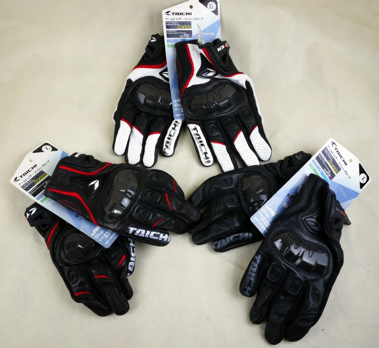 Guantes de malla de motocicleta de cuero perforado RS Taichi RST390 para hombre negros rojos blancos Foto 2 de 4