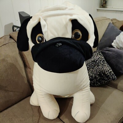 Enormous XL Beige Black Pug Dog 26'' H Soft Plush Plushie Stuffie