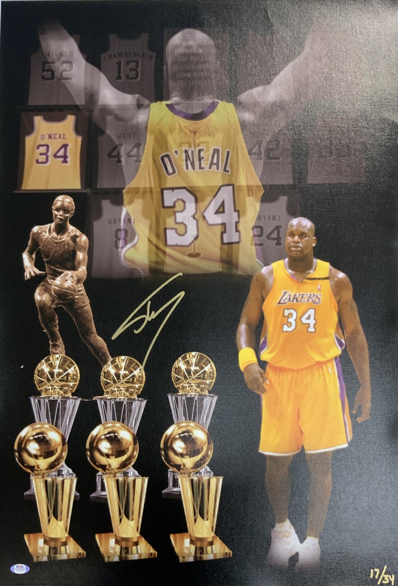 17/34 SHAQUILLE O'NEAL LAKERS MVP SIGNED 20X30 LE CANVAS EDIT