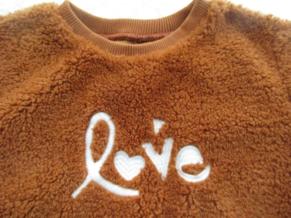 Blusa moletom Catimini feminina quente marrom caramelo pele sintética com bordado, tamanho 10 - Imagem 4 de 4