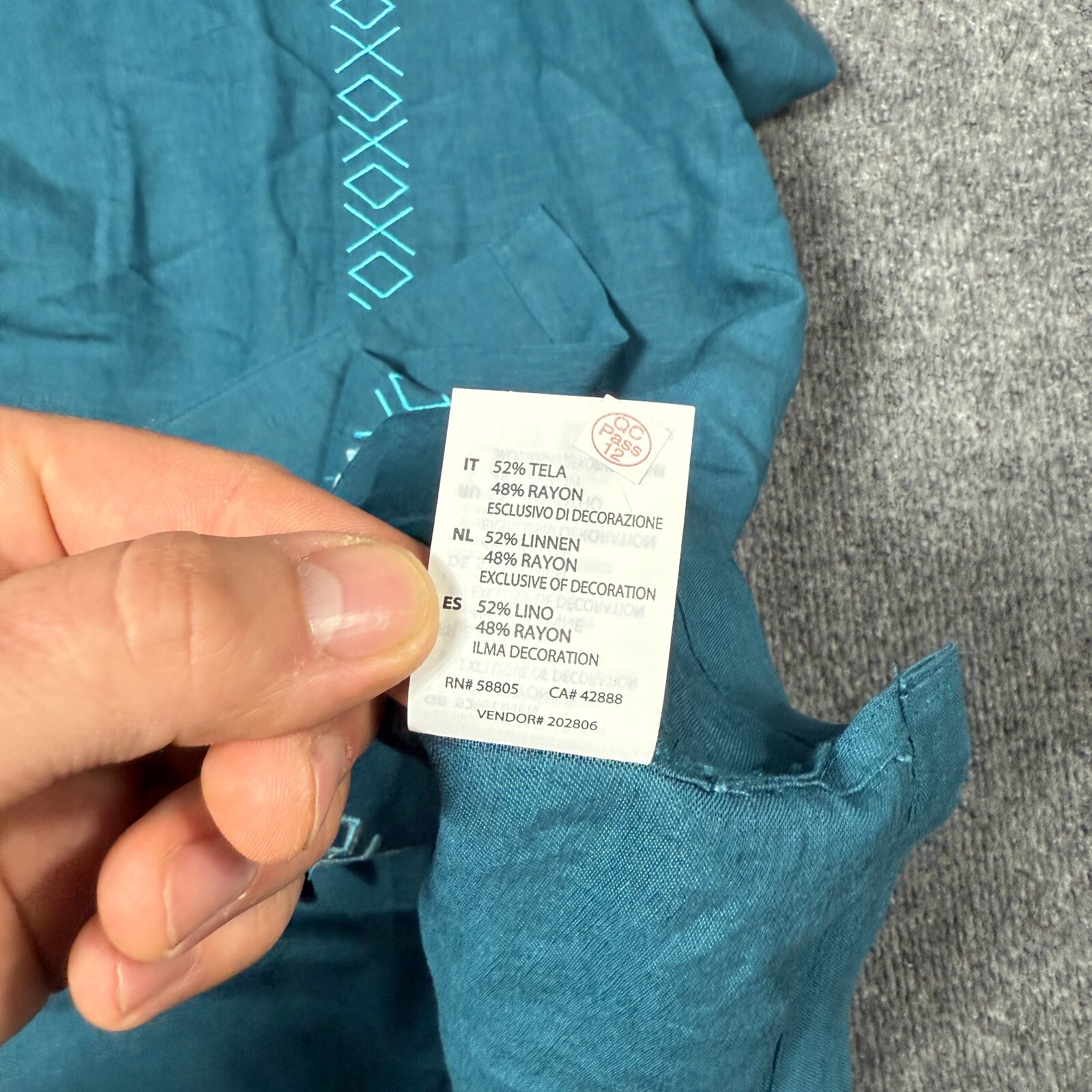 Oak Hill Shirt Mens 3XL Blue Embroidered Linen Blend Button Down Short Sleeve