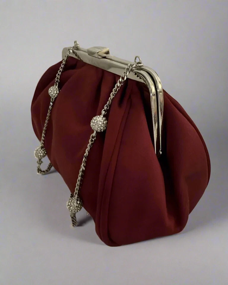 Dolce & Gabbana Red Burgundy Silk Clutch with Swarovski Strap - Image 3 of 4