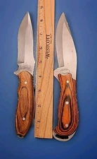 Lot Of Two.FROST CUTLERY Wood Full-Tang Fixed Blade Hunting Knife 9inch 8 3/4inc