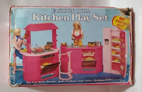 Vintage 1985 ARCO Fashion Doll Barbie Kitchen Playset w/ Accessories, 105 Pieces