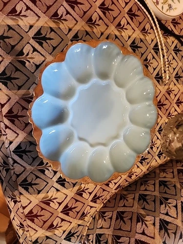 Vintage DELPHITE BLUE Milk Glass Anchor Hocking Fire King Deviled Egg Plate