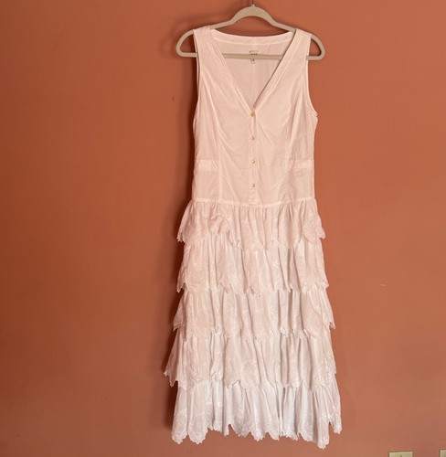La Vie by Rebecca Taylor Multi-Tier Ruffle Maxi Dress In White. Size Medium