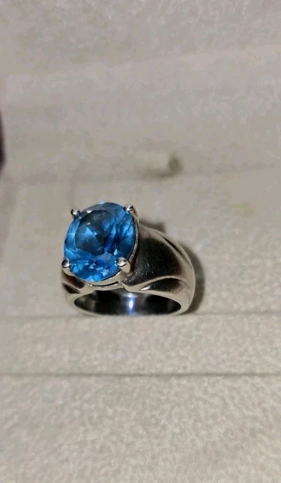 Anello Argento  Sterling 925 con Topazio Azzurro Swiss Blu dal taglio ovale! - Immagine 2 di 4
